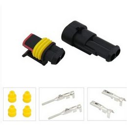 Free Shipping 100 sets Kit 2 Pin Way AMP Super seal Waterproof Electrical Wire Connector Plug for Car Auto 2 Pin Way Sealed
