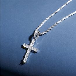 Men Women Fashion High Quality Gold Plated 925 Sterling Silver CZ Cross Necklace with 24inch Rope Chain Nice Gift for Friend