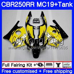 Injection Mould Body+Tank For HONDA CBR 250RR 250R CBR250RR 88 89 261HM.5 CBR 250 RR MC19 yellow black hot CBR250 RR 1988 1989 Fairings Kit