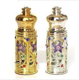 3ml Antiqued Glass Perfume Bottle Arab Style Metal Essential Oils Bottle with Glass Dropper GOLD SILVER Color