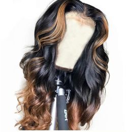 Synthetic Wigs Highlights Full Lace Human Hair Wigs Body Wavy Ombre Lace Front Wig Brazilian Virgin Human Hairs Pre plucked Natural Hairline 150% Density