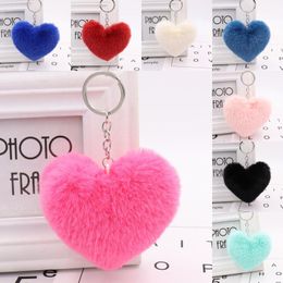 Fluffy Love Heart Charm Keychain Pom Pom Key Chain Keyrings Keyfob Handbag Bag Pendant Fashion Keychains 18 Styles Christmas Gift