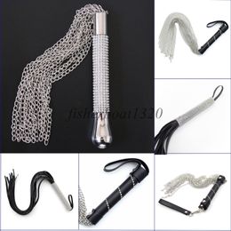 Bondage Bling Steel Chain Whip Adult Handle Flogger Foreplay Cosplay Diamondlike Slave #R45