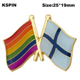 Rainbow & Finland Friendship Flag Lapel Pin Flag Badge Lapel Pins Badges Brooch XY0578-1