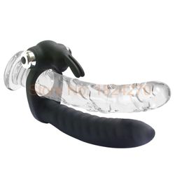 Slicone Double Penetrator CockRing Anal Vibrator Mens Strap-On Penis Vibrator Ring Realistic Dildo Anal Beads Strapon Vibrator Y191219