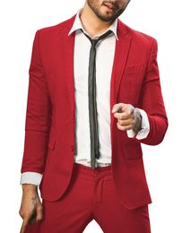 Fashion Red Groom Tuxedos Notch Lapel Slim Fit Groomsmen Wedding Tuxedos Popular Men Formal Blazer Prom Jacket Suit(Jacket+Pants+Tie) 337