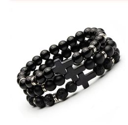 3styles 8mm Black Lava stone Bead cross bracelet Essential Oil Diffuser Bracelet For Women men Jewellery