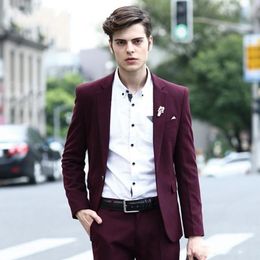 Fashion Burgundy Groom Tuxedos Excellent Notch Lapel Groomsmen Wedding Jacket Blazer Men Formal Prom/Dinner Suit(Jacket+Pants+Tie) 1205