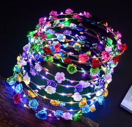 Flashing LED Hairbands strings Glow Flower Crown Headbands Light Party Rave Floral Hair Garland Luminous Decorative Wreath SN1952