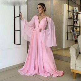Pink Evening Dresses Fashion V-Neck A-Line Floor Length Simple Evening Dresses With Zipper Back vestidos de fiesta de noche