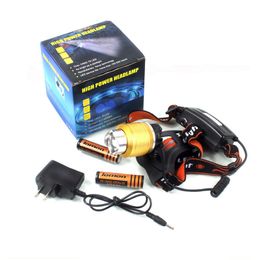 XML T6 Mini LED Headlamp Blue White Light Zoom Rechargeable Hunting Headlight Super Bright Bicycle Cycling Torch Head Lamp + Battery Charger