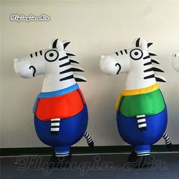 Funny Stage Performance Walking Inflatable Zebra Costume 2m Wearable Blow Up Zebra Suits For Gaiety Theater And Parade Show