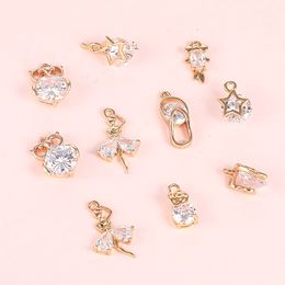 Mode Zirkon Anhänger Stern Tanzen Mädchen Eule Flip-Flops Blumen Goldfisch Charms Für Schmuck DIY Zubehör Für Halskette Zubehör liefert