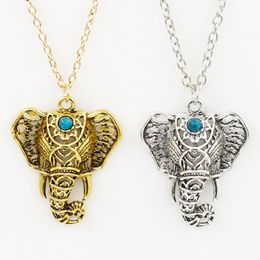 Boho Antique Necklaces Pendants Ethnic Turquoise Elephant Choker Necklace Chain Necklaces