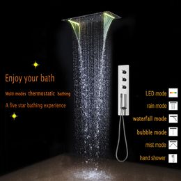 Concealed Ceiling Bathroom Shower Set Wall Mounted 700*380 mm Electric LED Remote Controller Large Rainfall Panel Shower Kit