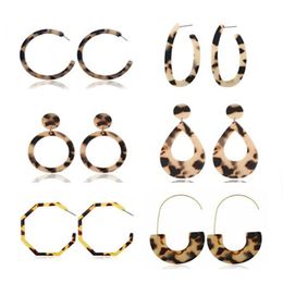 New Vintage Geometric Statement Earrings For Women Fashion Leopard Print Acrylic Acetic Acid Circle Irregular Dangle Drop Earring