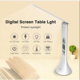LED Desk Lamp Foldable Dimmable Touch Table Lamp with Calendar Temperature Alarm Clock table Light night lights LAOPAO