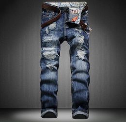 Men Jeans Ripped Elastic Jeans Rap Ripped Denim Harajuku Moto Biker Overalls Slim Hip Hop Loose Baggy Hip Hop Mens 312