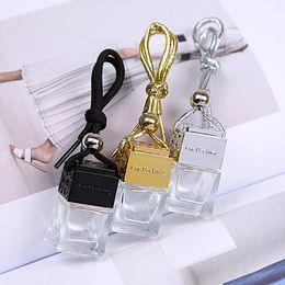 Black Gold Silver Lids + Plastic Tip Square Shape Glass Car Perfume Bottles Pendant 6ml Perfume Empty Hanging Car Diffuser Bottle Free DHL