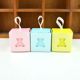 Creative Birthday Party Favor Sky Blue/Yellow/Pink Bear Candy Box Baby Shower Birth Announcement Giveaways Gift Box QW9850