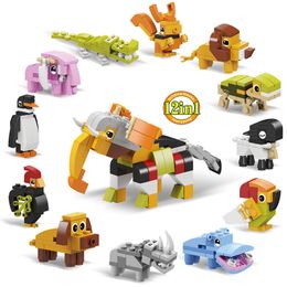 12 in 1 Building Blocks Brick Educational Toy Animal Rhino Hippo Parrot Sheep Testudo Lion Squirrel Elephant Crocodile Penguin Rooster Dog