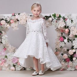 Charming Princess A-Line Asymmetrical Flower Girl Dress Long Sleeves Lace Pageant Dress ST37