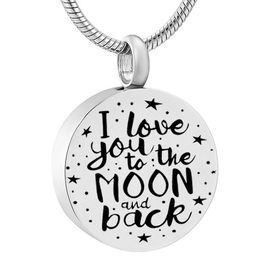 Urn Necklace for Women Men Heart Round Customise Sentence Ash Keepsake Cremation Memorial Pendant Silver-I love you to the Moon and Back