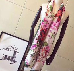 -Marca Silk Pashmina cachecol para Mulheres 2019 Verão marca floral flores lenços longa Cachecóis Enrole 180x90Cm Xailes S227