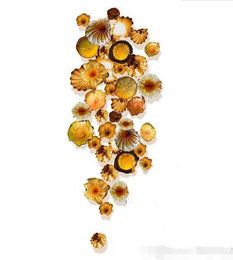 China Blown Glass Amber Wall Lamp Custom Made Flower Decoration Art Lamps for Hotel Lobby Bar Party
