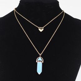 New Design Handmade Jewellery Multicolor Natural Stone Metal Heart Pendant Gold Chain Necklace for Sale