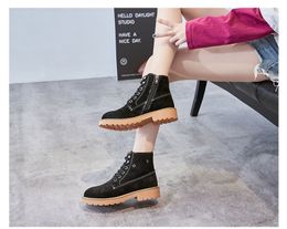 Hot Sale- and winter new European and American retro Martin boots female leather couple plus velvet booties boot flat locomotive shoes