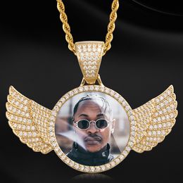 Custom Made Photo Wings Iced Out Bling Cubic Zircon Pendant Necklace For Men Hip Hop Jewellery With Rope Chain