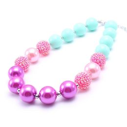 New Design Pink+Mint Colour Kid Chunky Bead Necklace Fashion Toddlers Girls Bubblegum Bead Chunky Necklace Jewellery Gift For Children