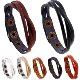 Fashion Braid Bracelet Simple PU Leather Bracelet Button Bangle Cuffs for Women Men Fashion Jewelry