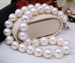 Charming 11-12mm natural south sea white pearl necklace 18inch 925 silver clasp