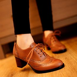 New Spring Women Shallow Brogue Shoes Vintage Chunky Heel Cut Out Oxford Shoes Lace Up Female Fashion Elegant Ladies Short Boot