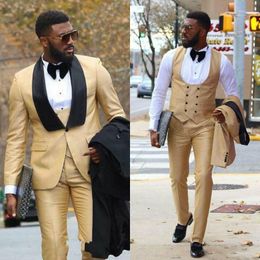 Summer Handsome Yellow Groom Wedding Tuxedos Black Shawl Lapel Slim Fit Wedding Wear Mens Designer Pants Suits (Jacket+Vest+Pants)