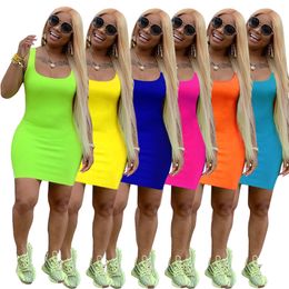 Women strap dress sexy skinny solid Colour sleeveless mini dresses summer clothes new style fashion scoop neck casual plus size 618 C5FB