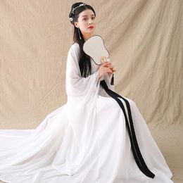 Chinese folk dance clothes Oriental Girl White Costume Ancient China Fairy Hanfu Dress East Asian Style Fresh Elegant Sword Lady