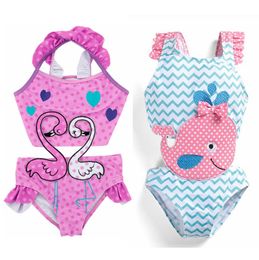 Baby Girls Swimwear Swan Girl Bathing Suit One Pieces Dots Dolphin Kids Swimsuit Children Swim Wear Summer Kids Clothing 2 Designs DHW2849