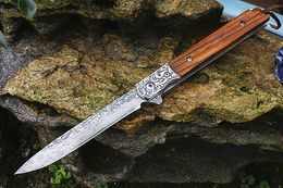 Promotion Flipper Folding Knife VG10 Damascus Steel Drop Point Blade Rosewood Handle Ball Bearing Fast Open Folding Knives