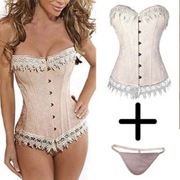 Women Plus Size S-6XL Fashion Classic Lace-up Overbust Bustier Dance Corset Top with Lace Trim Details Free Drop Ship