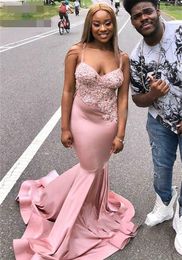 New Pink Sexy South African Black Girls Prom Evening Dresses 2020 Nigeria Spaghetti Straps Wear Party Gowns Plus Size Custom Made