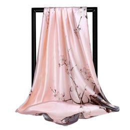 Wholesale- Blossom Large Square Satin Silk Like Lightweight Scarf Hair Sleeping Wraps for Women 90*90cm