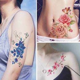 Plus De Modèles Fleur Decal Tattoo Simple Couleur Dessin Body Art épaule Clavicule Bras Main Conception étanche Tatouage Temporaire Autocollant