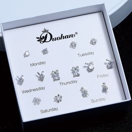 Wholesale-A Weekly Zircon Ear Nail Temperament Combination Set Korean Edition Drilled Rabbit Snow Earrings Creative Gift Box