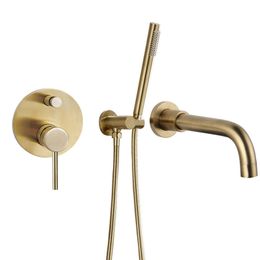 Concealed Bathtub Mixer Tap Brushed Gold Black 1/2 CD Bathroon Faucet with Handheld Shower Head 2-Way Diverter Valve Set