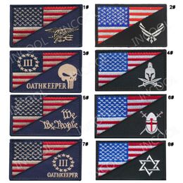 Embroidery Patch Skull Tactical USA Flag Three Percent Army Military Morale Patches Appliques Embroidered Badges Drop Shipping