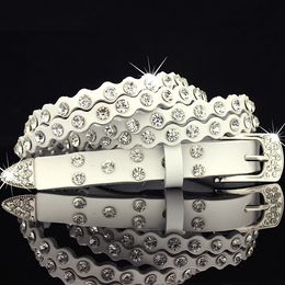 Female woman cute lovely slim leather belt with diamonds rhinestone crystals fashion luxury designer sparkling 110 cm 3.6ft