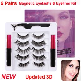 Magnetic Eyelashes and Magnetic Eyeliner Kit 5 Pairs Different 3D False Eyelashes 2pcs Liquid Eyeliner and Tweezers Natural Reusable Lashes